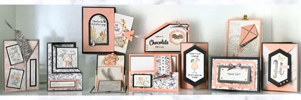 10 Fancy Fold cards featuring Stampin' Up! products for an online class