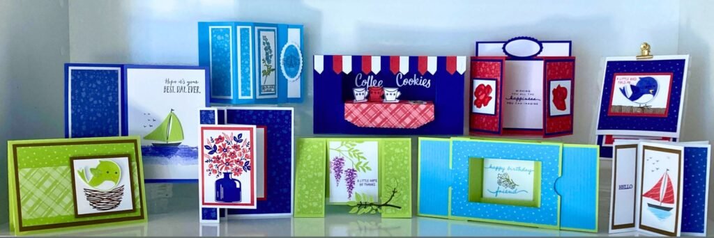 10 Fancy Fold cards featuring Stampin' Up! products for an online class