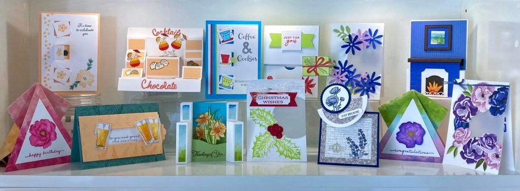 10 Fancy Fold cards featuring Stampin' Up! products for an online class