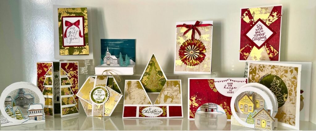 10 Fancy Fold cards featuring Stampin' Up! products for an online class