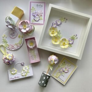 Project made with the paper florist dies from Stampin' Up! this class features home decor boxes and fancy fold cards