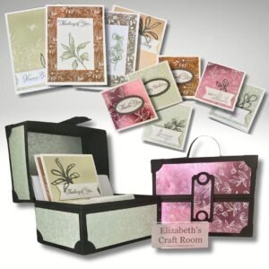 A vanity case style stationary holder for pretty cards and envelopes. Online class.