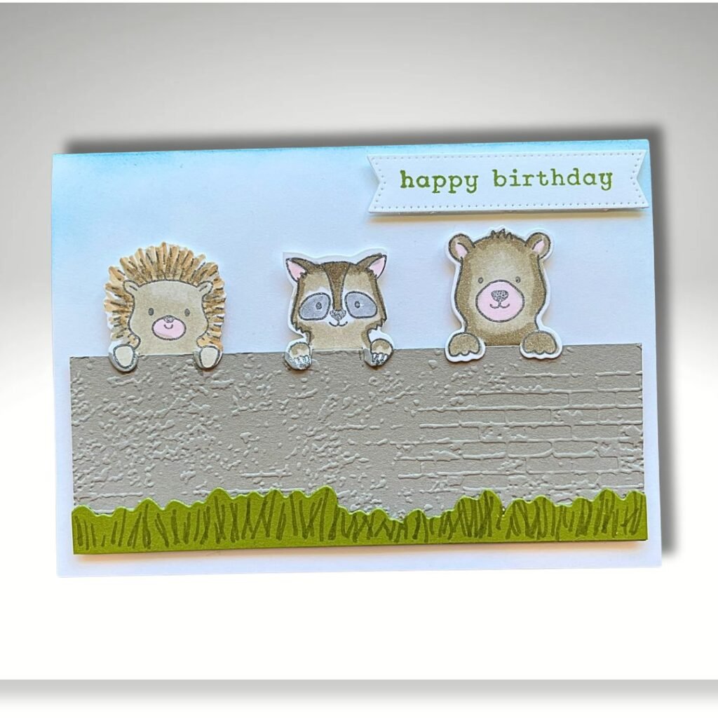 Card made with Peekaboo Forest stamps from Stampin' Up! Bear, Hedgehog & Raccoon images