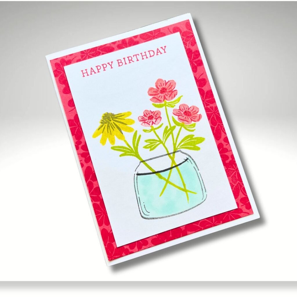 Card showing Sweet Jar bundle from Stampin' Up! with flowers from Pretty Florals
