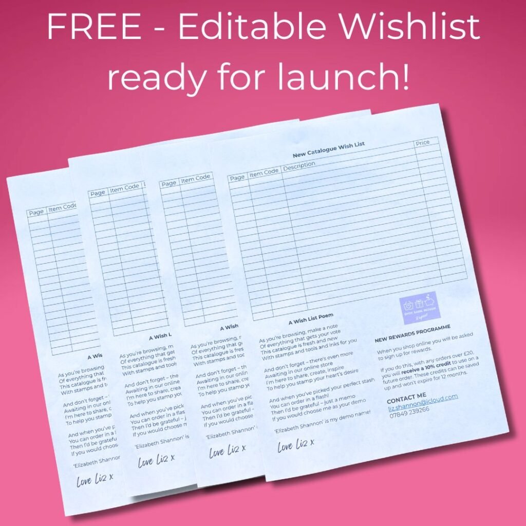 Picture of Wish List forms for Stampin' Up! catalogue Launch. Free printable