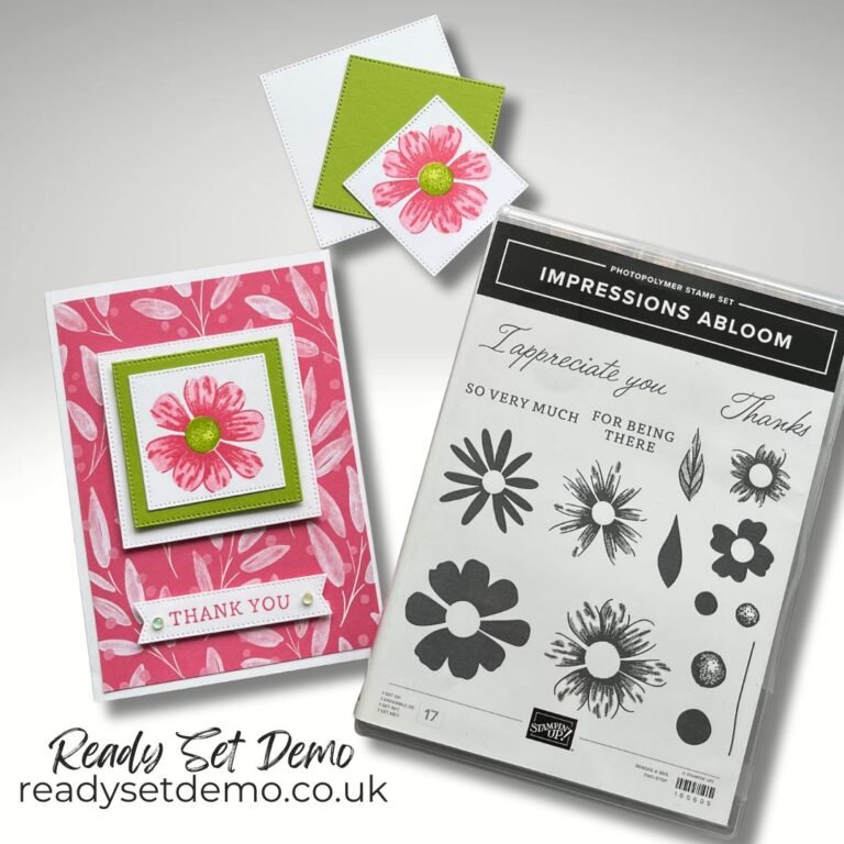 Impressions Abloom Online Exclusive stamp set from Stampin' Up! and a card made using it.