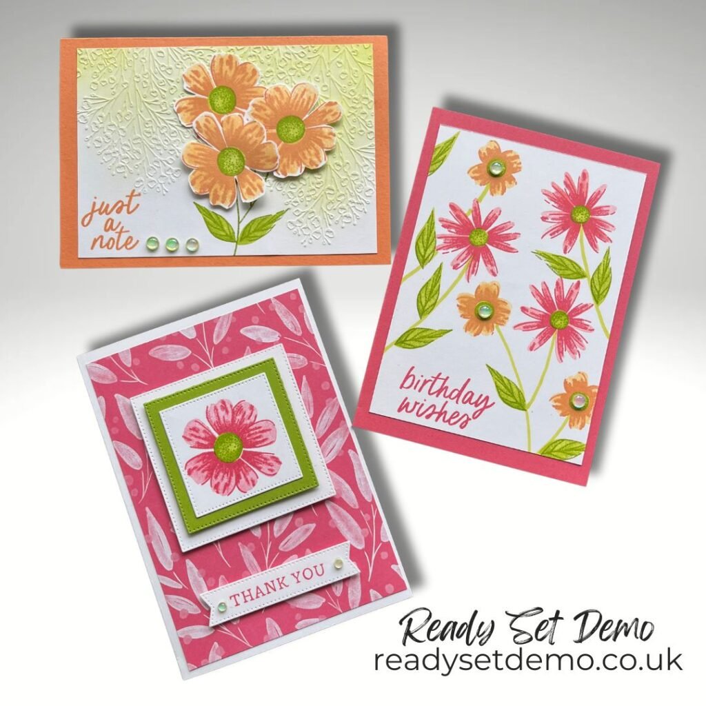 Three 2 step stamping cards using the Impressions Abloom Online Exclusive stamp set from Stampin' Up!