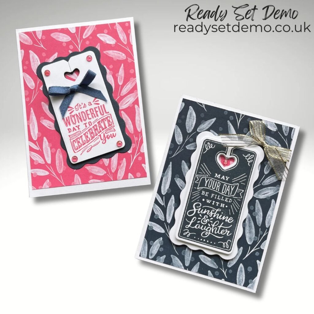 Strawberry Slush and Secret Sea cards made using the Paper Tags Bundle from Stampin' Up! with new In Color Designer Paper