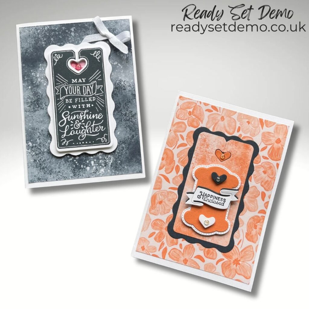 Secret Sea and Timid Tiger cards made using the Paper Tags Bundle from Stampin' Up! with new In Color Designer Paper