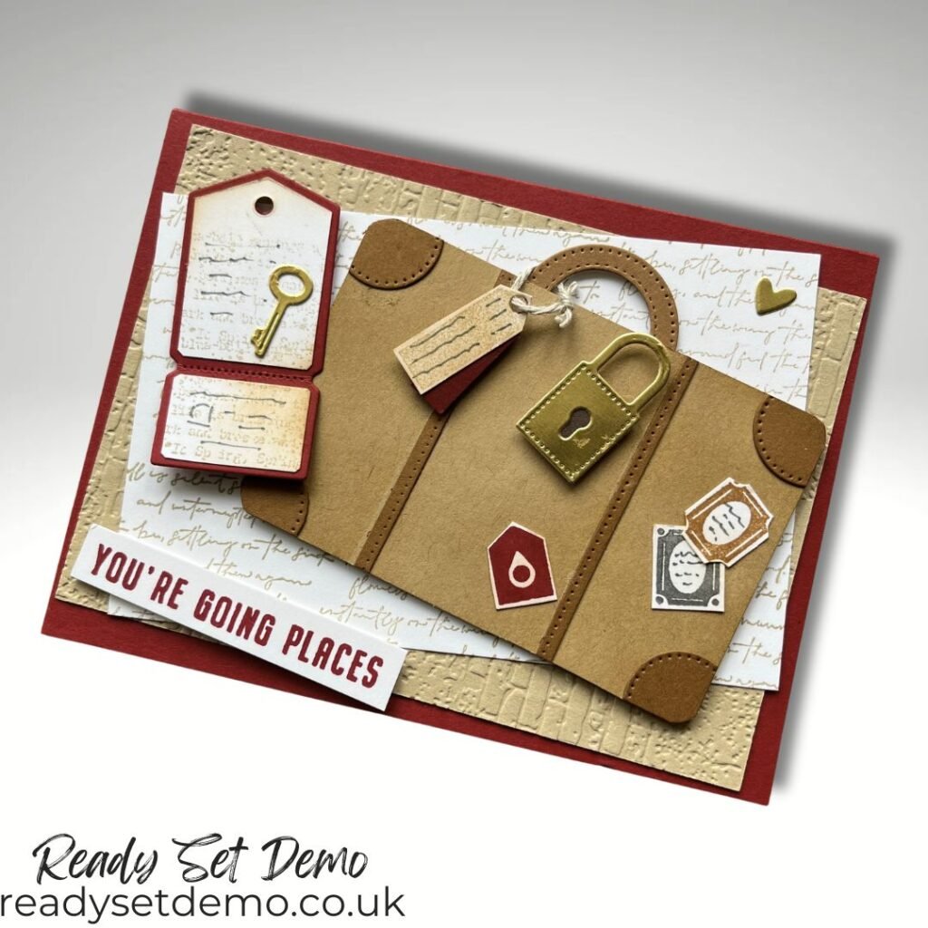Bon Voyage or New Adventure card featuring the Tags to Go bundle and Elements of Text stamps from Stampin' Up!