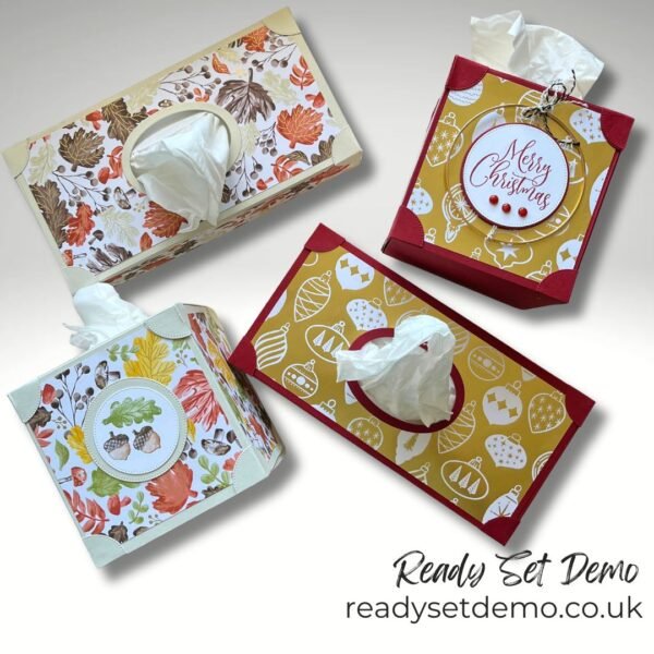 Seasonal Tissue Box Covers handmade with Autumn and Christmas Designer Paper