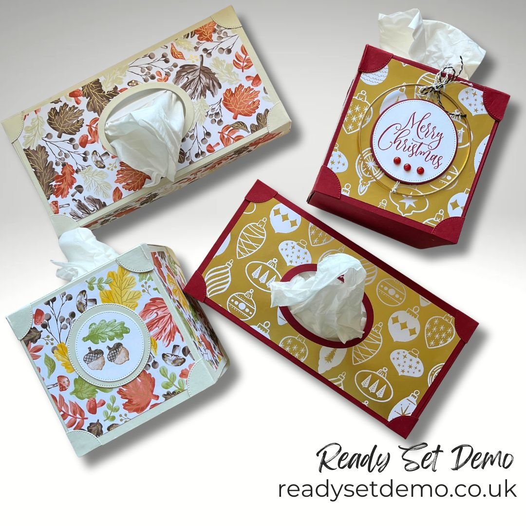 Seasonal Tissue Box Covers handmade with Autumn and Christmas Designer Paper