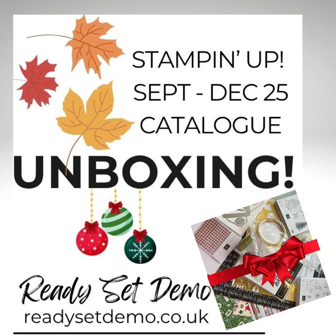 Graphic showing unboxing of new Stampin' Up! goodies fall and Christmas 2025
