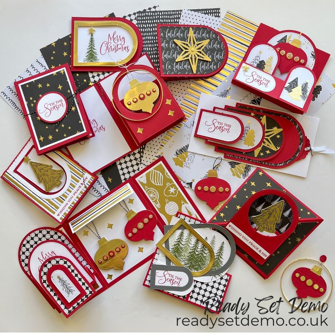 Fancy Folds cards online class made with Everyday Arches and Ornamental Christmas bundle from Stampin' Up!
