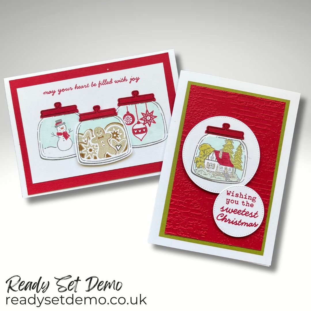 Two Christmas cards made using the Jar of Joy Stamps and Framed Scenes stamps from Stampin’ Up!