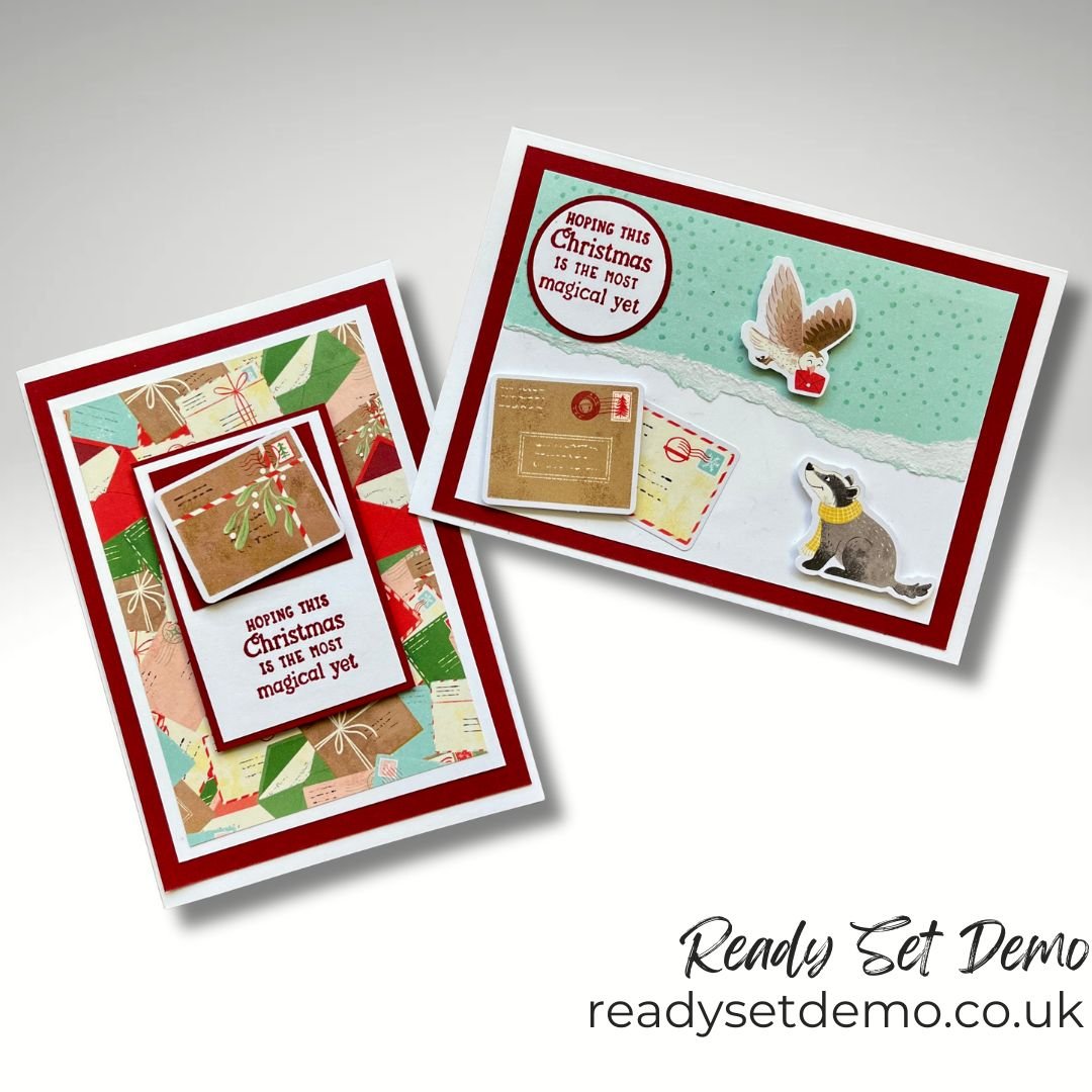 Two hand made Christmas cards made using North Pole Delivery DSP