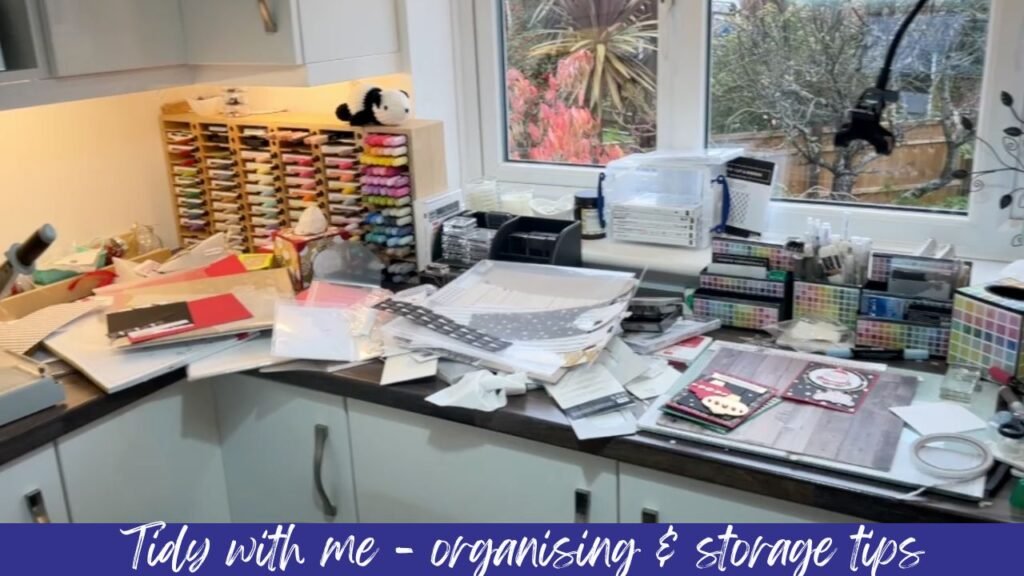 Messy craft desk to tidy craft desk – photos showing the clear up process 