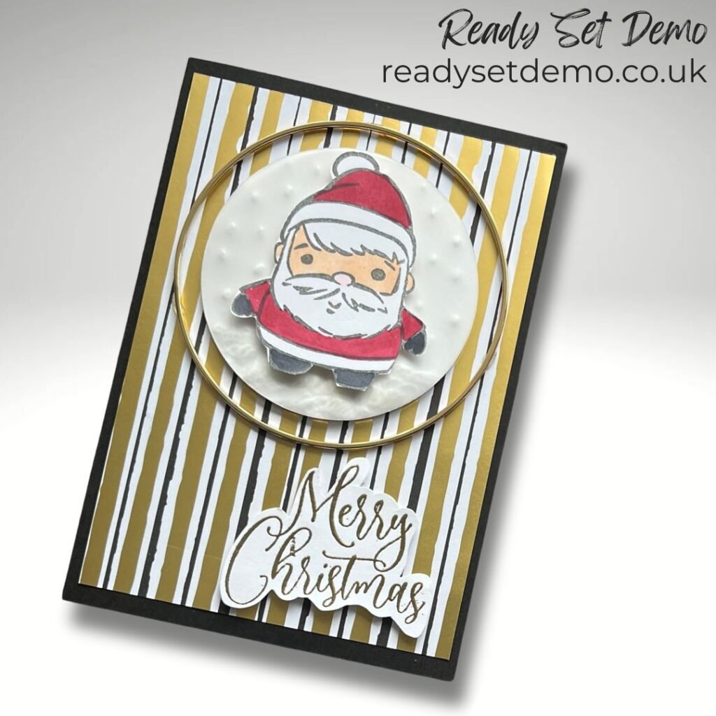 Handmade Santa Christmas cards made using Vellum and Versamark techniques. Stamps used are Festive Friends from Stampin’ Up! 