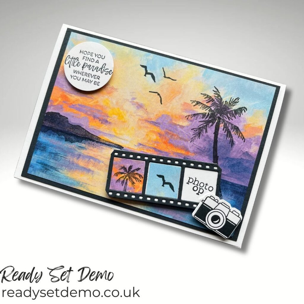 Sunset card using Scenic Coast DSP and Capturing Smiles bundle Stampin’ Up!